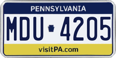 PA license plate MDU4205