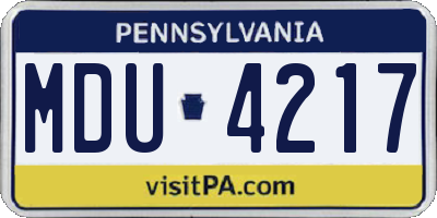PA license plate MDU4217