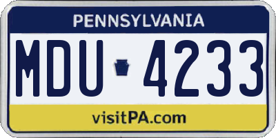PA license plate MDU4233