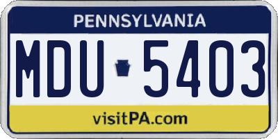 PA license plate MDU5403