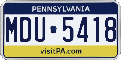 PA license plate MDU5418