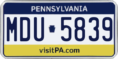 PA license plate MDU5839
