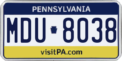 PA license plate MDU8038