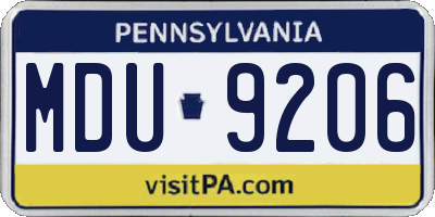 PA license plate MDU9206