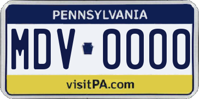 PA license plate MDV0000