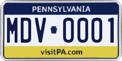 PA license plate MDV0001