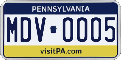 PA license plate MDV0005