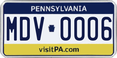 PA license plate MDV0006
