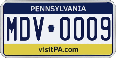 PA license plate MDV0009