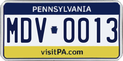 PA license plate MDV0013