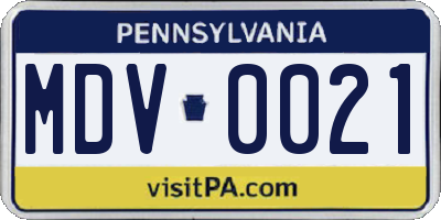PA license plate MDV0021