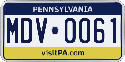 PA license plate MDV0061