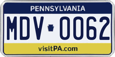 PA license plate MDV0062