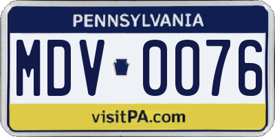 PA license plate MDV0076