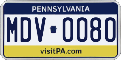 PA license plate MDV0080
