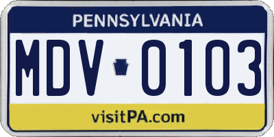 PA license plate MDV0103