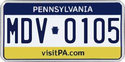 PA license plate MDV0105