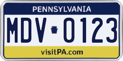 PA license plate MDV0123