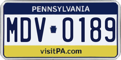 PA license plate MDV0189