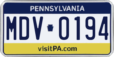 PA license plate MDV0194
