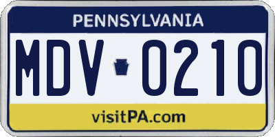 PA license plate MDV0210