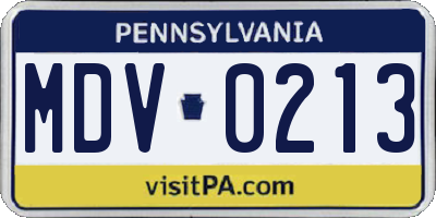PA license plate MDV0213