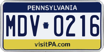 PA license plate MDV0216