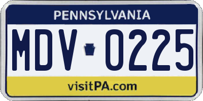 PA license plate MDV0225