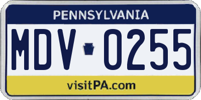 PA license plate MDV0255