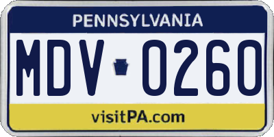 PA license plate MDV0260