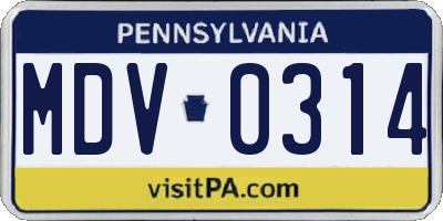 PA license plate MDV0314