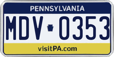 PA license plate MDV0353