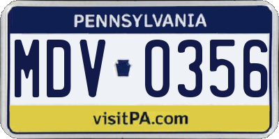 PA license plate MDV0356
