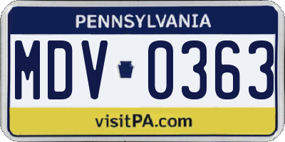 PA license plate MDV0363