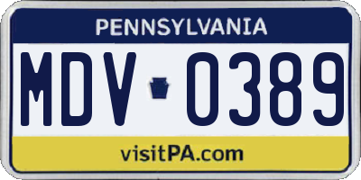PA license plate MDV0389