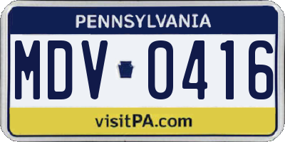 PA license plate MDV0416