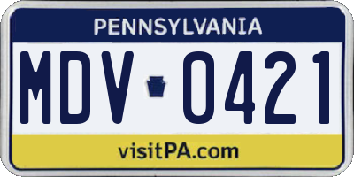 PA license plate MDV0421