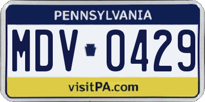 PA license plate MDV0429