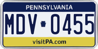 PA license plate MDV0455