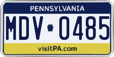PA license plate MDV0485
