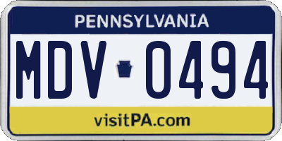 PA license plate MDV0494