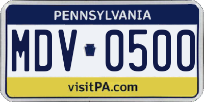 PA license plate MDV0500