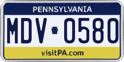 PA license plate MDV0580