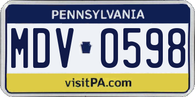 PA license plate MDV0598