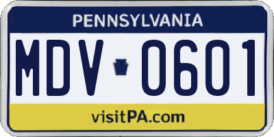 PA license plate MDV0601