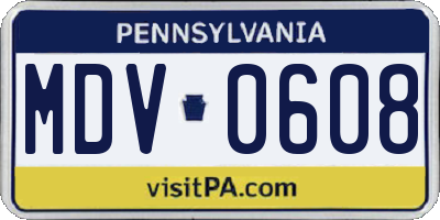 PA license plate MDV0608