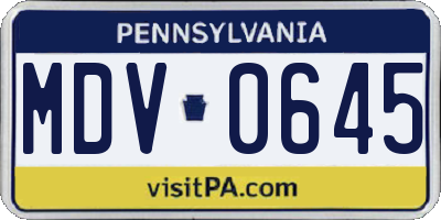 PA license plate MDV0645