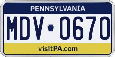 PA license plate MDV0670