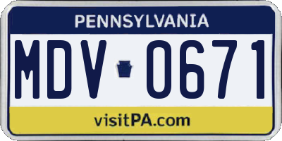 PA license plate MDV0671