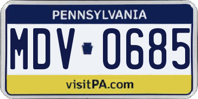 PA license plate MDV0685